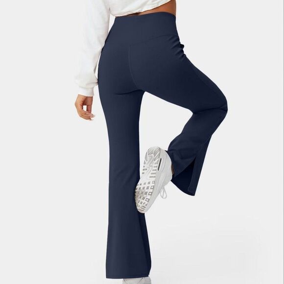 Halara Blue Crossover Waist Front Pocket Split Flare Leggings Size XS - Picture 6 of 11